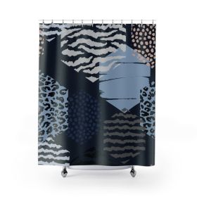 Home Decor, Fabric Shower Curtain - Waterproof, Blue Grey White Hexagon Print