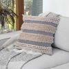Adiv 18 x 18 Handcrafted Shaggy Cotton Accent Throw Pillows, Woven Yarn, Set of 2, Beige, Gray