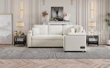 87.4" L-shape Sofa Bed Pull-out Sleeper Sofa with Wheels, USB Ports, Power Sockets for Living Room, Beige