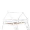 Twin over Queen House Bunk Bed with Climbing Nets and Climbing Ramp, White