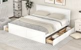 King Size Wooden Platform Bed with Four Storage Drawers and Support Legs, White