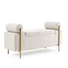 Elegant Upholstered Linen Storage Bench with Cylindrical Arms and Iron Legs for Hallway Living Room Bedroom, Beige
