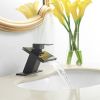 Waterfall Single Hole Single-Handle Low-Arc Bathroom Faucet With Glass Spout In Matte Black