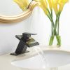 Waterfall Single Hole Single-Handle Low-Arc Bathroom Faucet With Glass Spout In Matte Black
