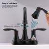 Bathroom Faucet Matt Black with Pop-up Drain & Supply Hoses 2-Handle 360 Degree High Arc Swivel Spout Centerset 6 Inch Vanity Sink Faucet 4011B-MB