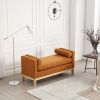 53.5"W Elegant Upholstered Bench, Ottoman with Wood Legs & Bolster Pillows for End of Bed, Bedroom, Living Room, Entryway, Caramel