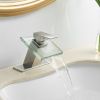 Waterfall Single Hole Single-Handle Low-Arc Bathroom Faucet With Glass Spout In Brushed nickel