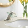 Waterfall Single Hole Single-Handle Low-Arc Bathroom Faucet With Glass Spout In Brushed nickel
