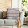 Adiv 18 x 18 Handcrafted Shaggy Cotton Accent Throw Pillows, Woven Yarn, Set of 2, Beige, Gray