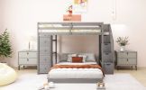 Twin Over Full Bunk Bed with 3-layer Shelves, Drawers and Storage Stairs, Gray