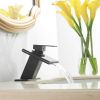 Waterfall Single Hole Single-Handle Low-Arc Bathroom Faucet With Glass Spout In Matte Black