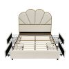 Queen Size Bed Frame with Drawer, Upholstered Smart Platform Bed with 4-Drawers Strong Wood Slats Support, No Box Spring Needed, Teddy Fleece, White