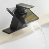 Waterfall Single Hole Single-Handle Low-Arc Bathroom Faucet With Glass Spout In Matte Black
