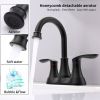 Bathroom Faucet Matt Black with Pop-up Drain & Supply Hoses 2-Handle 360 Degree High Arc Swivel Spout Centerset 6 Inch Vanity Sink Faucet 4011B-MB