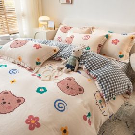 Winter Milk Four-piece Set Thickened Coral Velvet Double-sided (Option: Benben Bear meter-180x220m)