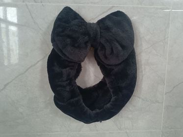 Hair Band Flannel Bow Hair Band Online Influencer Cute Girl Heart Makeup Hair Fixer Bags Apply A Facial Mask Face Washing (Option: Pure Black)