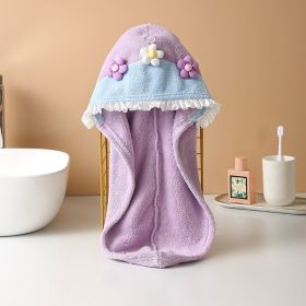 Hair-drying Cap Thick Coral Fleece Embroidery Flower Shower Cap Bath Towel Hair Band Strong Absorbent Bath Skirt Set (Option: Purple Hair Drying Cap-Flower Series)