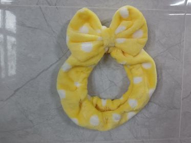 Hair Band Flannel Bow Hair Band Online Influencer Cute Girl Heart Makeup Hair Fixer Bags Apply A Facial Mask Face Washing (Option: Yellow With Polka Dots)