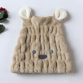 Polyester Coral Velvet Cartoon Rabbit Ear Dry Hair Hat (Option: Brown-25x21CM)