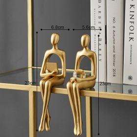 Nordic Abstract Figures Home Decoration Accessories Sculptures Living Room Study Decor Gold Humanoid Resin Embellishment Statues (Color: seat AC)