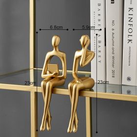 Nordic Abstract Figures Home Decoration Accessories Sculptures Living Room Study Decor Gold Humanoid Resin Embellishment Statues (Color: seat CD)