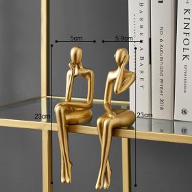 Nordic Abstract Figures Home Decoration Accessories Sculptures Living Room Study Decor Gold Humanoid Resin Embellishment Statues (Color: seat BD)