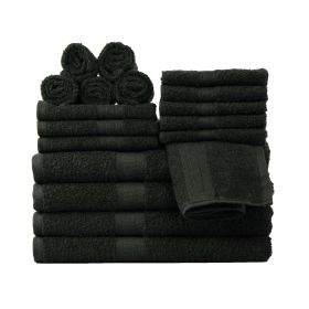 Basic Solid 18-Piece Bath Towel Set Collection (Color: black)
