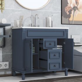 36'' Bathroom Vanity with Top Sink, Modern Bathroom Storage Cabinet with 2 Soft Closing Doors and 2 Drawers, Single Sink Bathroom Vanity (Color: as Pic)