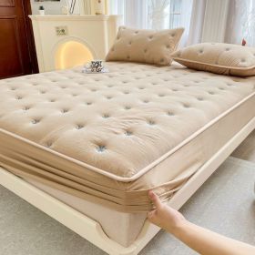 Embroidered Cotton Soybean One-piece Fiber All-inclusive Protection Mattress Cover (Option: Khaki-150 × 200cm)